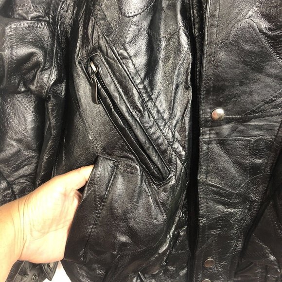 Leather Works U.S.A Made Vintage Black Genuine Patchwork Jacket Coat Mens Size S - Picture 3 of 14